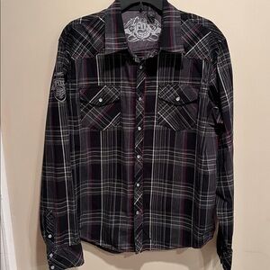 Fox Racing 1974 Men's XL Black Red Plaid Pearl Snap Western Shirt Y2K Moto